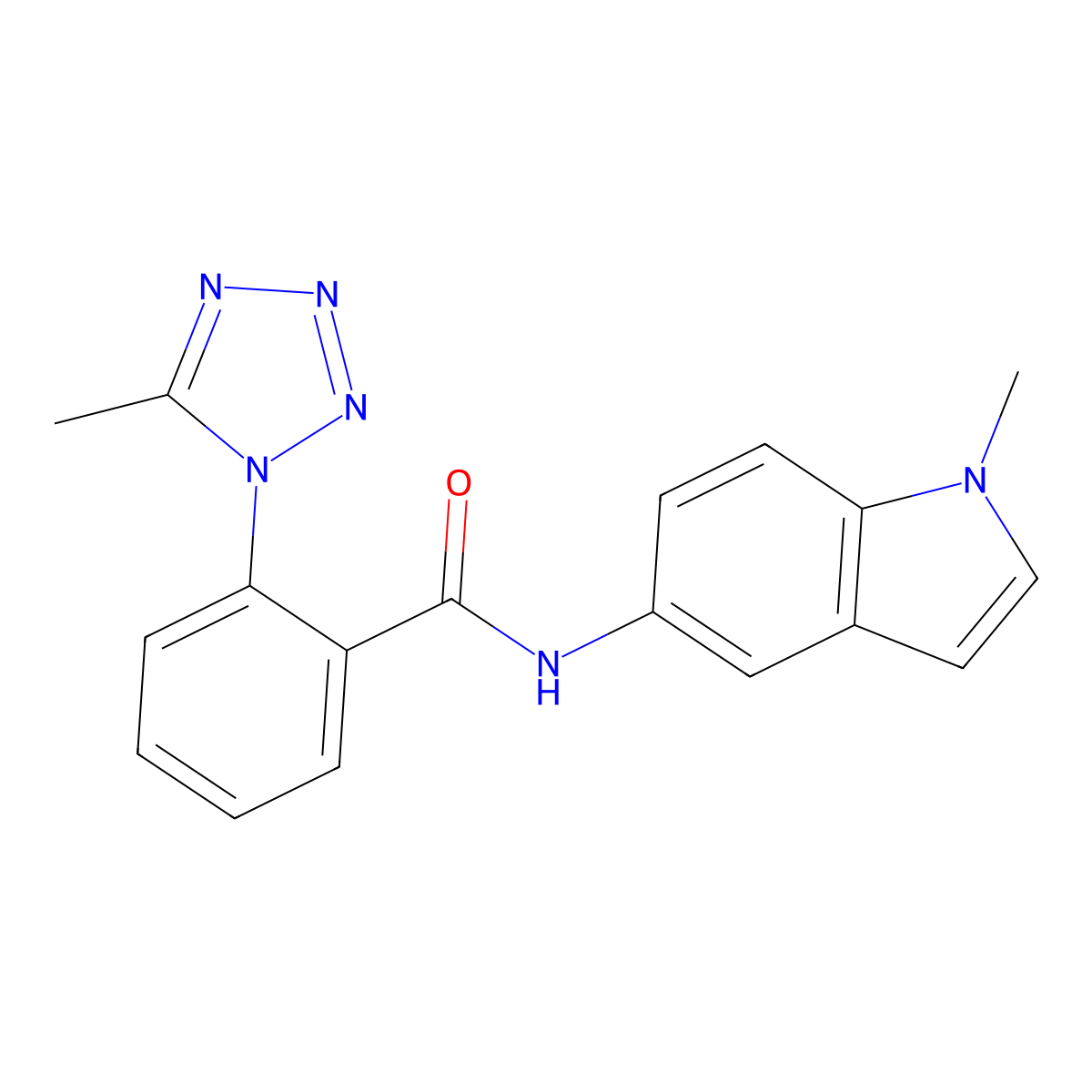 N-(1-methyl-1H-indol-5-yl)-2-(5-methyl-1H-tetrazol-1-yl)benzamide molecular structure, CAS 1630828-19-1