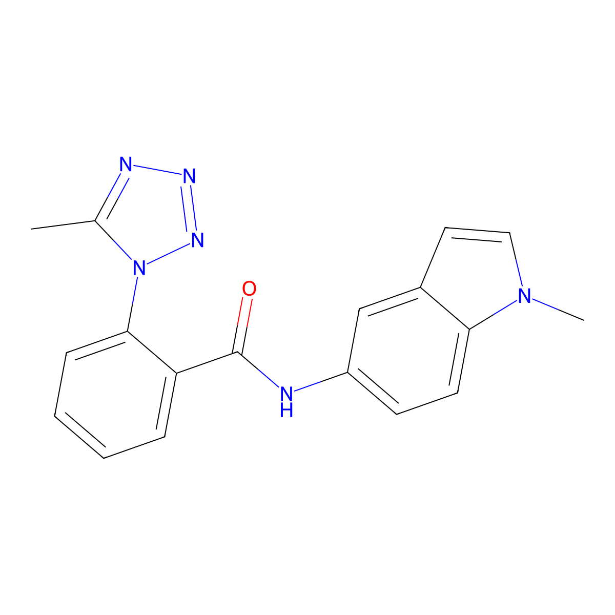 N-(1-methyl-1H-indol-5-yl)-2-(5-methyl-1H-tetrazol-1-yl)benzamide molecular structure, CAS 1630828-19-1