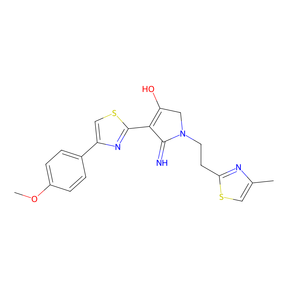 5-imino-4-[4-(4-methoxyphenyl)-1,3-thiazol-2-yl]-1-[2-(4-methyl-1,3-thiazol-2-yl)ethyl]-2,5-dihydro-1H-pyrrol-3-ol molecular structure, CAS 1630828-21-5