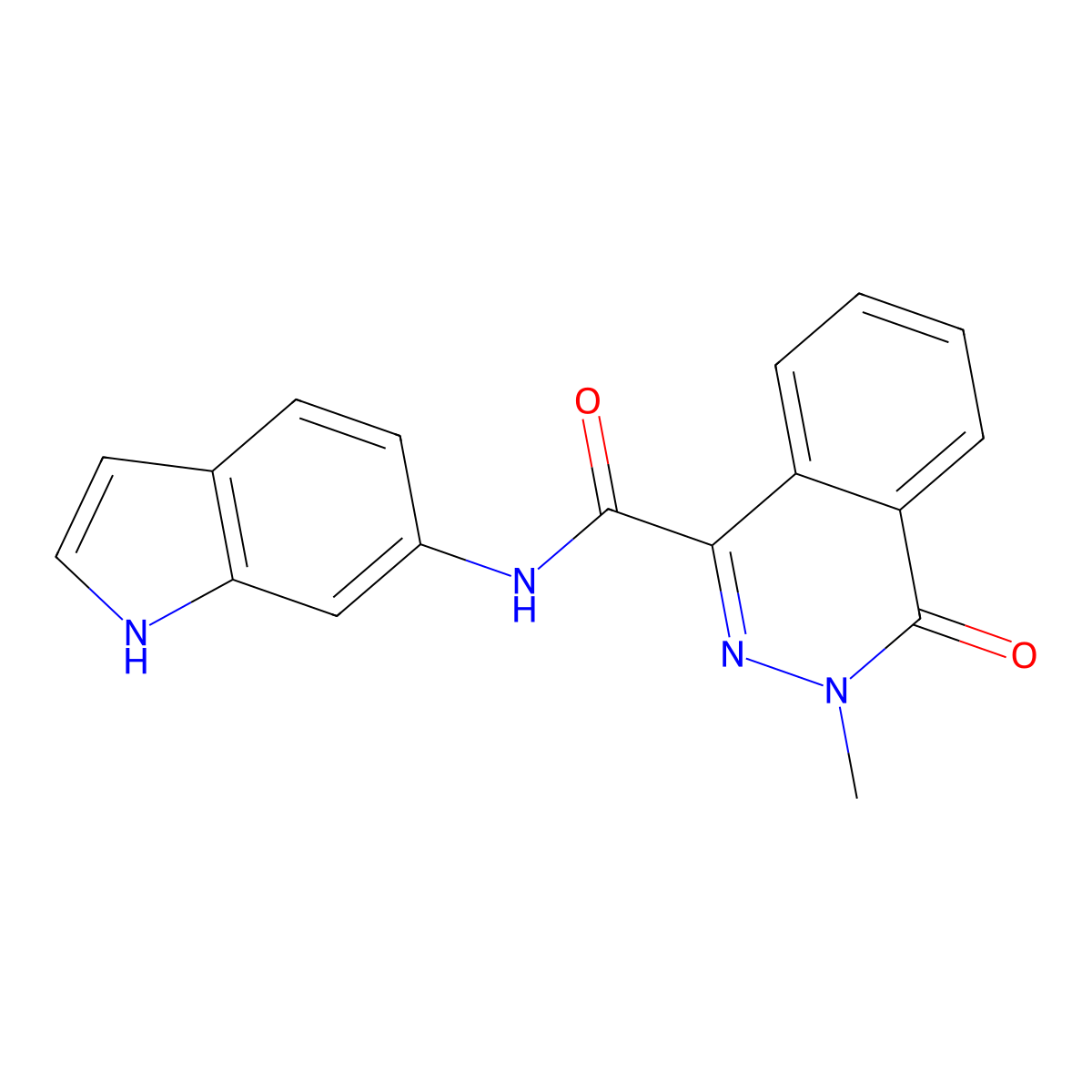 N-(1H-indol-6-yl)-3-methyl-4-oxo-3,4-dihydrophthalazine-1-carboxamide molecular structure, CAS 1630828-22-6