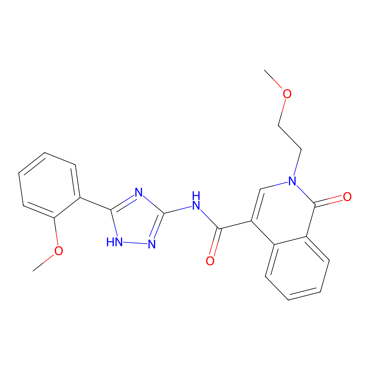 2-(2-methoxyethyl)-N-[3-(2-methoxyphenyl)-1H-1,2,4-triazol-5-yl]-1-oxo-1,2-dihydroisoquinoline-4-carboxamide molecular structure, CAS 1630830-73-7