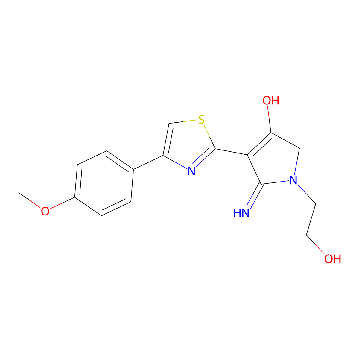 1-(2-hydroxyethyl)-5-imino-4-[4-(4-methoxyphenyl)-1,3-thiazol-2-yl]-2,5-dihydro-1H-pyrrol-3-ol molecular structure, CAS 1630830-80-6