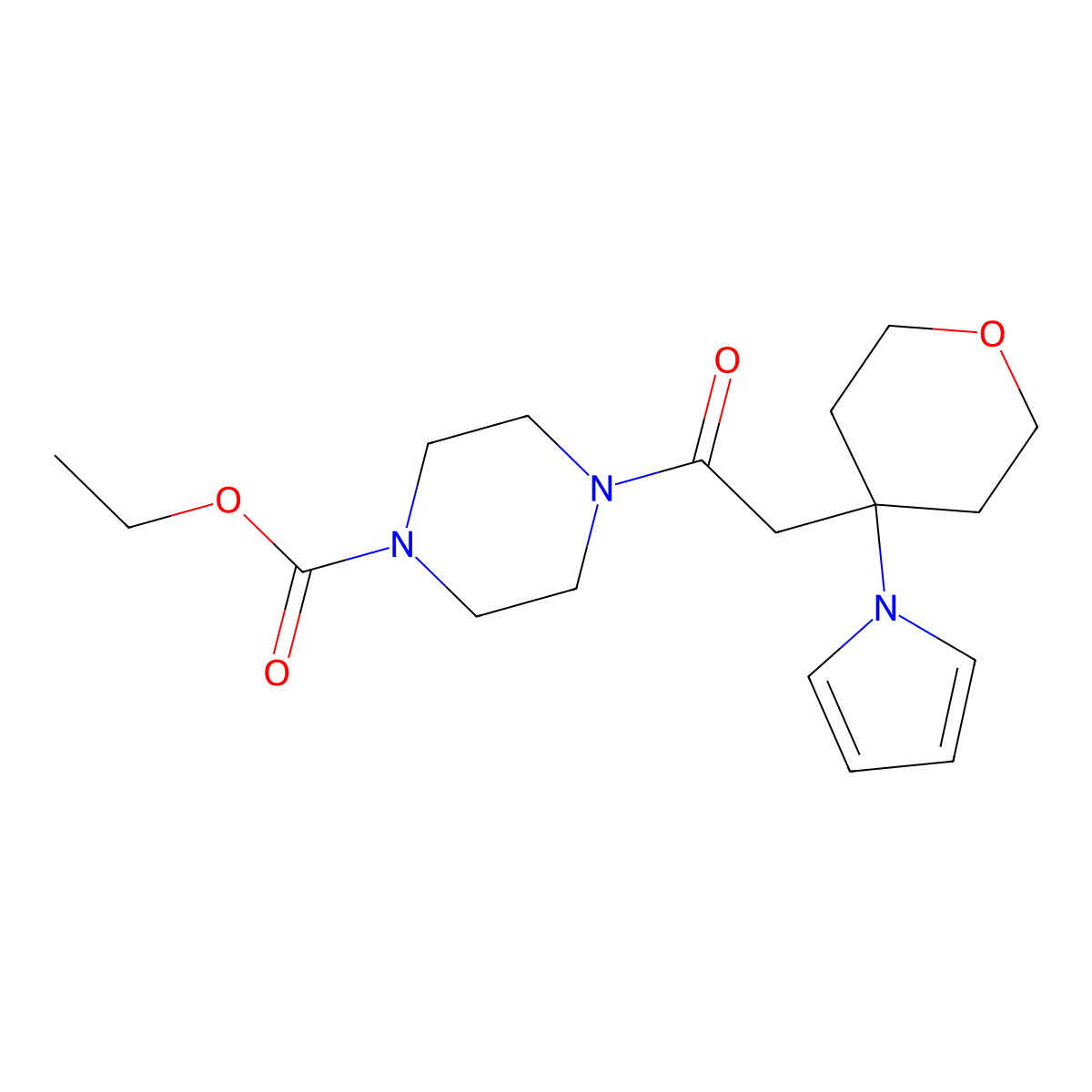 ethyl 4-{[4-(1H-pyrrol-1-yl)tetrahydro-2H-pyran-4-yl]acetyl}piperazine-1-carboxylate molecular structure, CAS 1630830-96-4