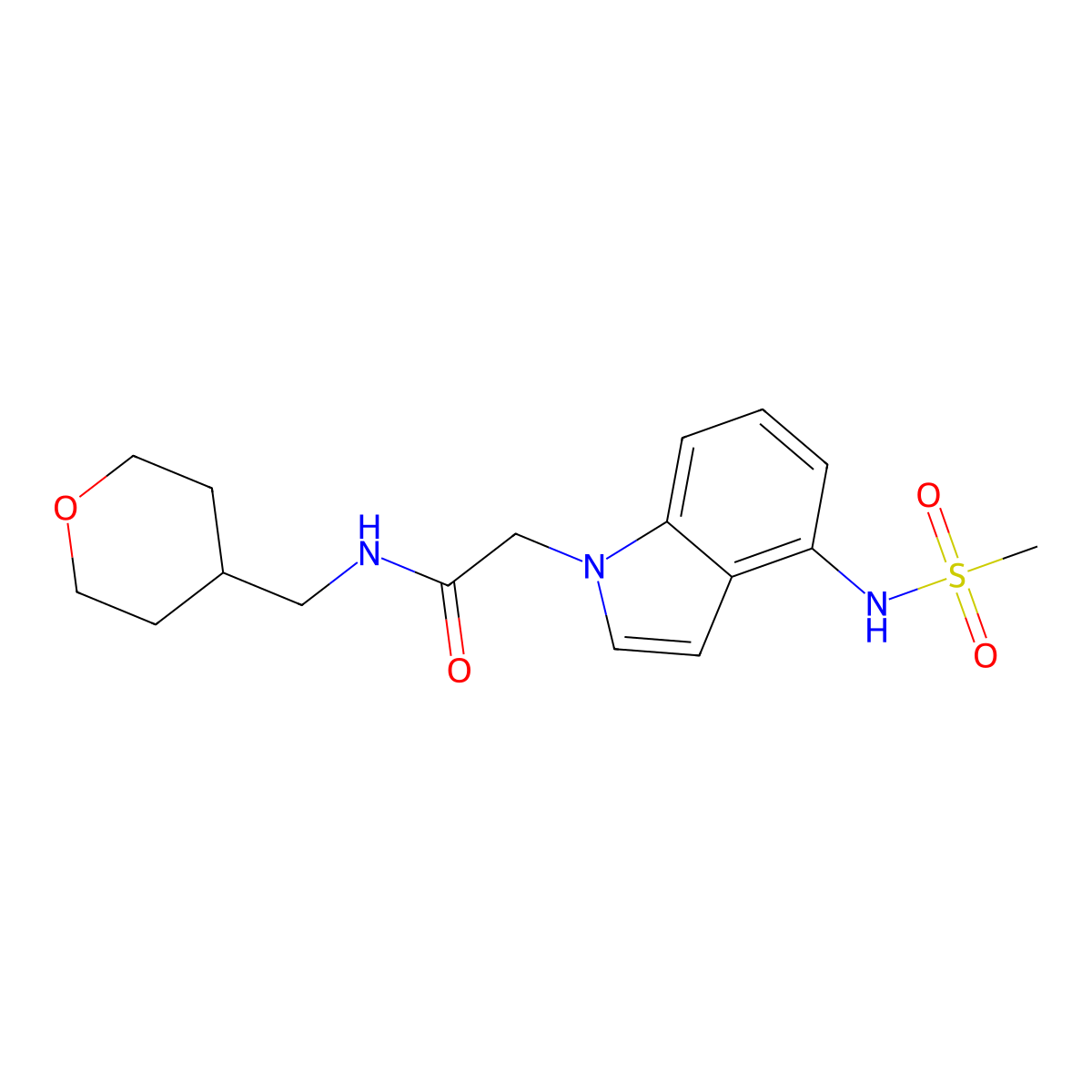 2-{4-[(methylsulfonyl)amino]-1H-indol-1-yl}-N-(tetrahydro-2H-pyran-4-ylmethyl)acetamide molecular structure, CAS 1630831-16-1