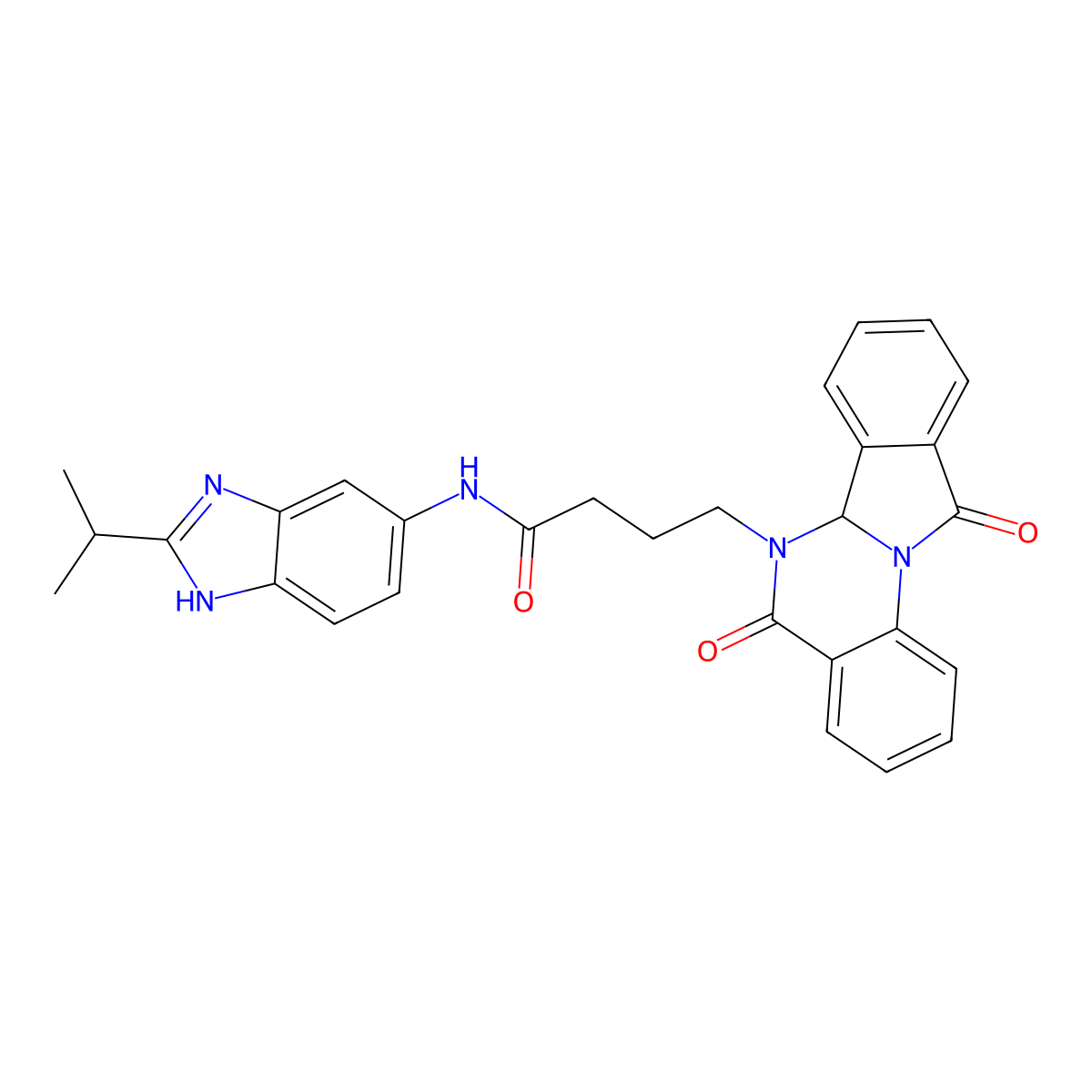 4-(5,11-dioxo-6a,11-dihydroisoindolo[2,1-a]quinazolin-6(5H)-yl)-N-[2-(propan-2-yl)-1H-benzimidazol-5-yl]butanamide molecular structure, CAS 1630831-17-2