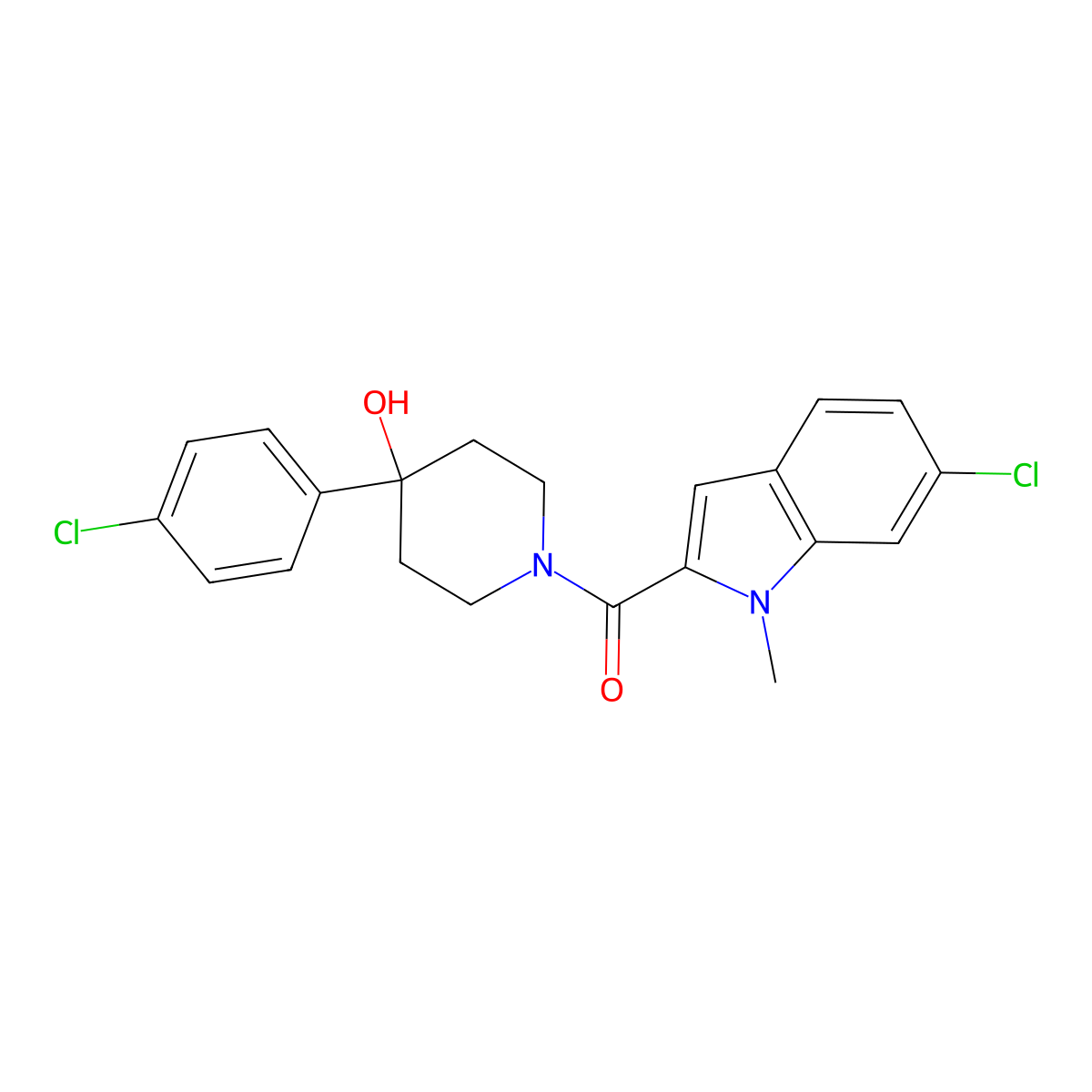 (6-chloro-1-methyl-1H-indol-2-yl)[4-(4-chlorophenyl)-4-hydroxypiperidin-1-yl]methanone molecular structure, CAS 1630831-23-0