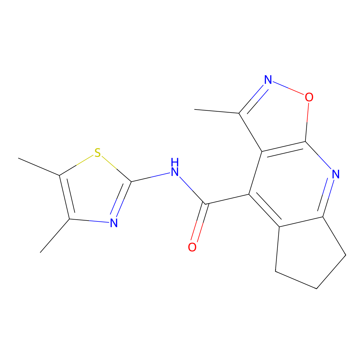 N-(4,5-dimethylthiazol-2-yl)-3-methyl-6,7-dihydro-5H-cyclopenta[b]isoxazolo[4,5-e]pyridine-4-carboxamide molecular structure, CAS 1630831-25-2