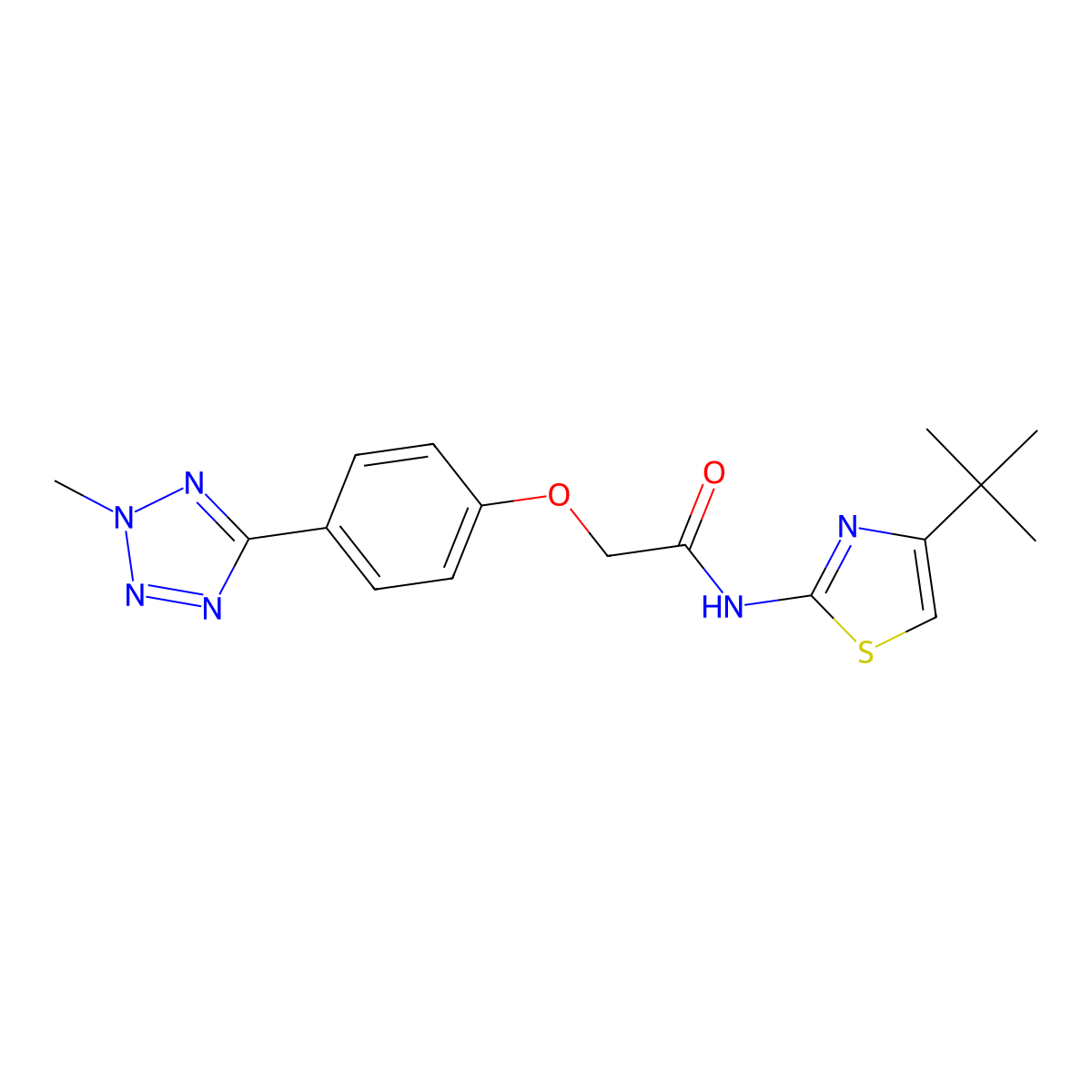 N-(4-tert-butyl-1,3-thiazol-2-yl)-2-[4-(2-methyl-2H-tetrazol-5-yl)phenoxy]acetamide molecular structure, CAS 1630831-39-8
