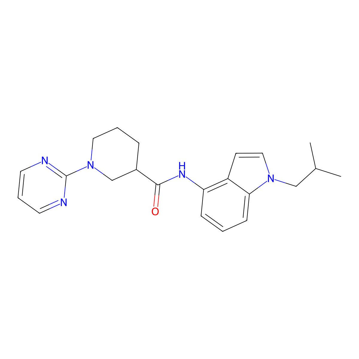 N-[1-(2-methylpropyl)-1H-indol-4-yl]-1-(pyrimidin-2-yl)piperidine-3-carboxamide molecular structure, CAS 1630831-88-7