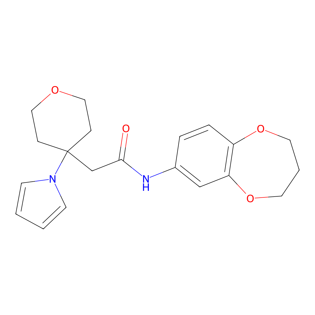 N-(3,4-dihydro-2H-1,5-benzodioxepin-7-yl)-2-[4-(1H-pyrrol-1-yl)tetrahydro-2H-pyran-4-yl]acetamide molecular structure, CAS 1630832-03-9
