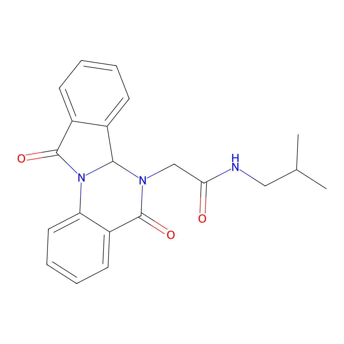 2-(5,11-dioxo-6a,11-dihydroisoindolo[2,1-a]quinazolin-6(5H)-yl)-N-(2-methylpropyl)acetamide molecular structure, CAS 1630832-12-0