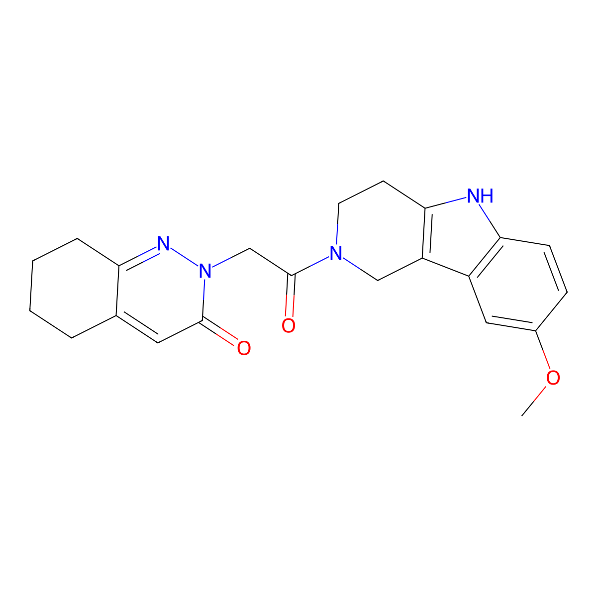 2-[2-(8-methoxy-1,3,4,5-tetrahydro-2H-pyrido[4,3-b]indol-2-yl)-2-oxoethyl]-5,6,7,8-tetrahydro-3(2H)-cinnolinone molecular structure, CAS 1630832-14-2