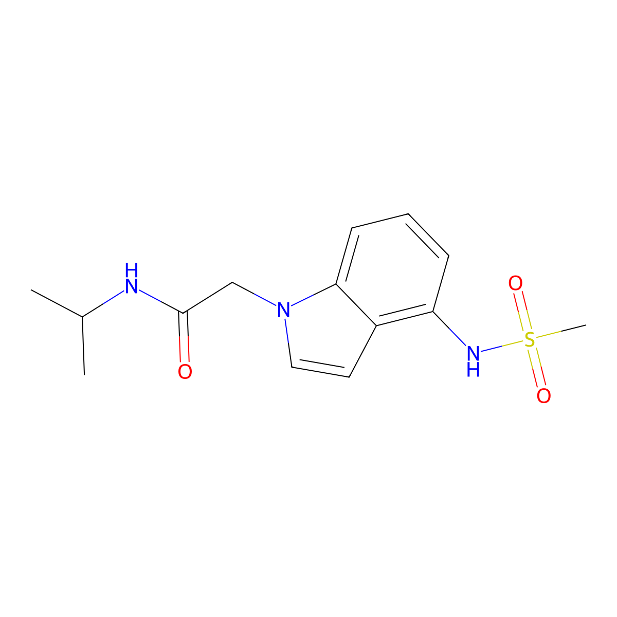 2-{4-[(methylsulfonyl)amino]-1H-indol-1-yl}-N-(propan-2-yl)acetamide molecular structure, CAS 1630832-19-7