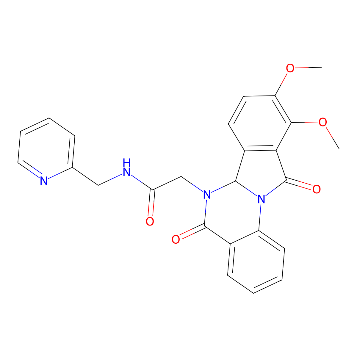 2-(9,10-dimethoxy-5,11-dioxo-6a,11-dihydroisoindolo[2,1-a]quinazolin-6(5H)-yl)-N-(pyridin-2-ylmethyl)acetamide molecular structure, CAS 1630832-29-9