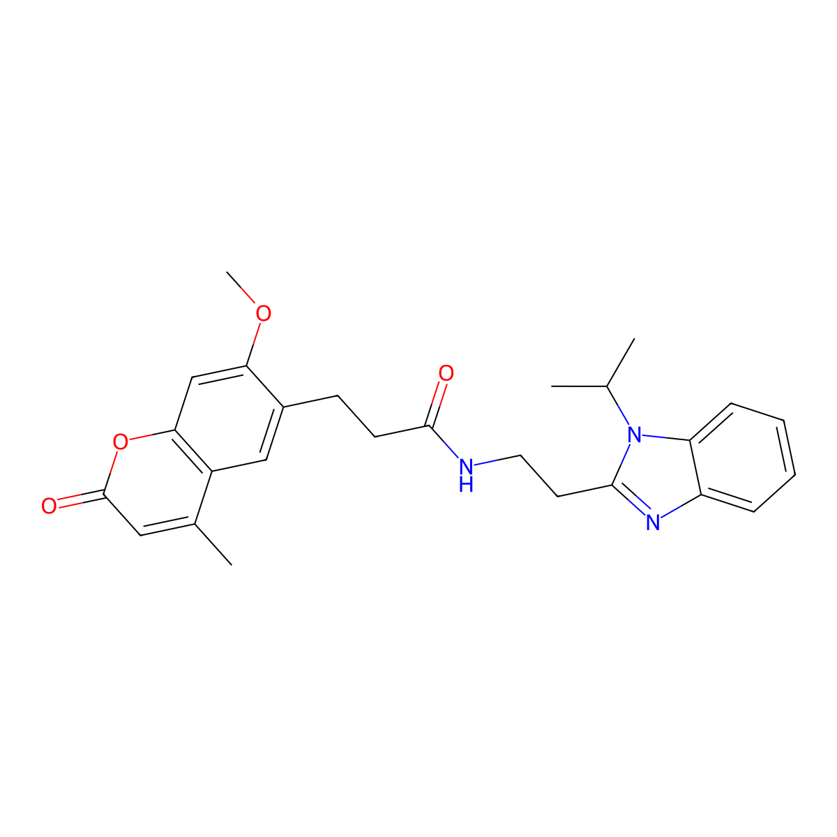 3-(7-methoxy-4-methyl-2-oxo-2H-chromen-6-yl)-N-{2-[1-(propan-2-yl)-1H-benzimidazol-2-yl]ethyl}propanamide molecular structure, CAS 1630832-34-6