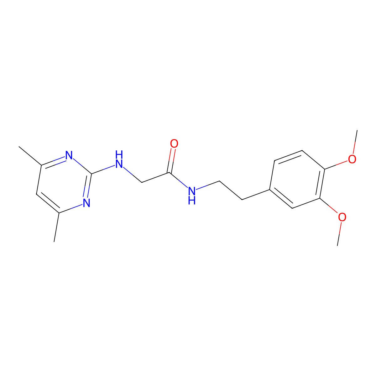 N-(3,4-dimethoxyphenethyl)-2-[(4,6-dimethyl-2-pyrimidinyl)amino]acetamide molecular structure, CAS 1630832-37-9