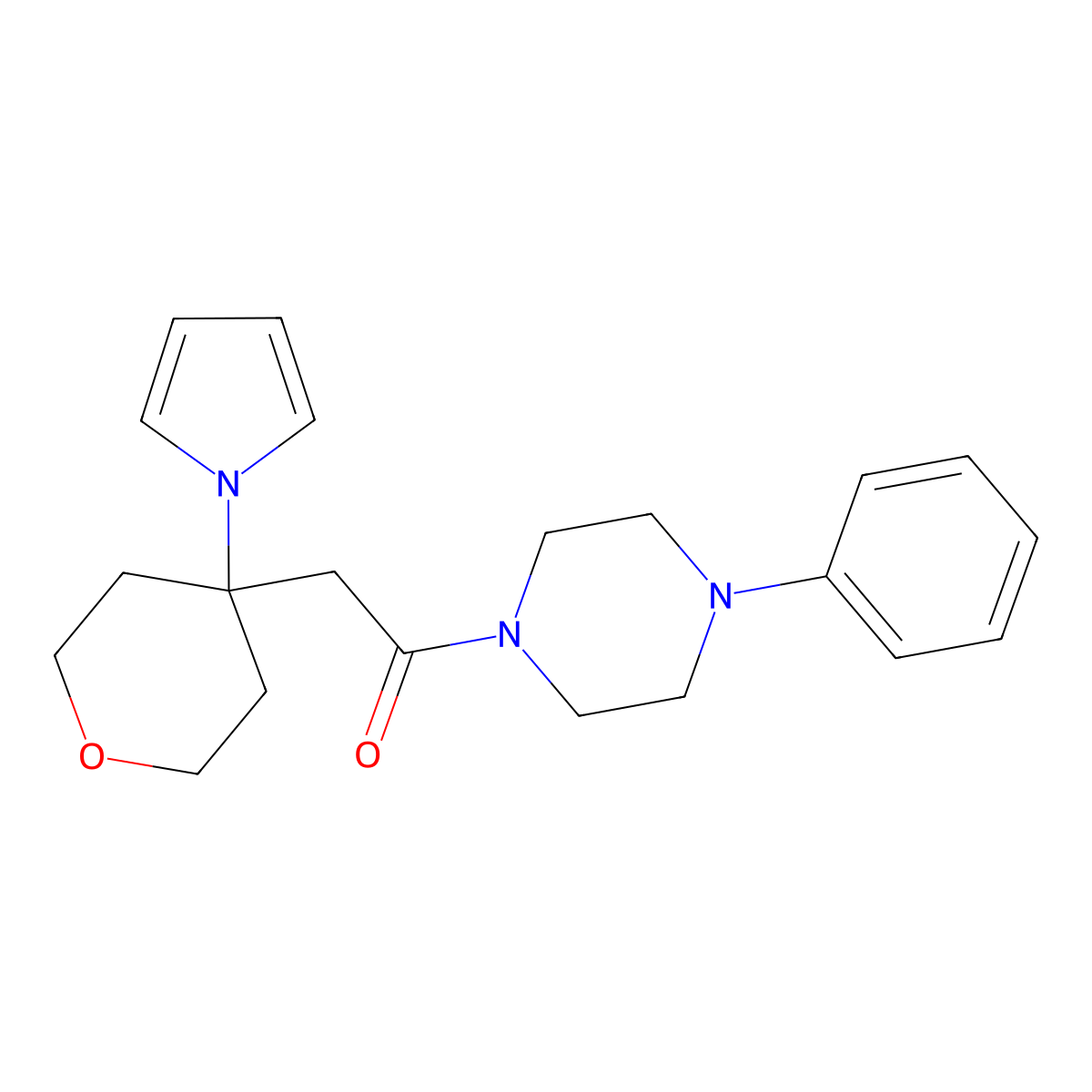 1-(4-phenylpiperazin-1-yl)-2-[4-(1H-pyrrol-1-yl)tetrahydro-2H-pyran-4-yl]ethanone molecular structure, CAS 1630832-40-4