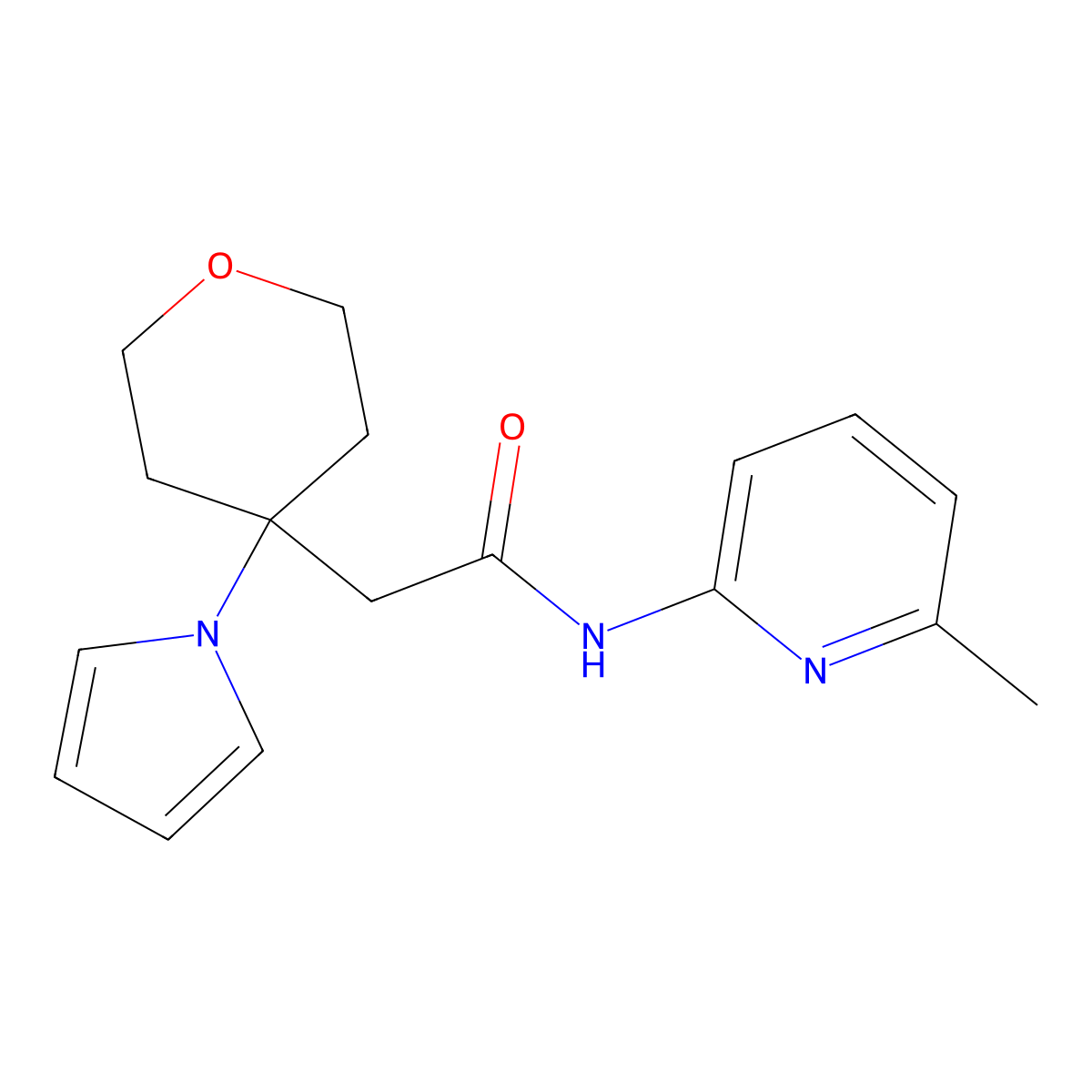 N-(6-methylpyridin-2-yl)-2-[4-(1H-pyrrol-1-yl)tetrahydro-2H-pyran-4-yl]acetamide molecular structure, CAS 1630832-51-7