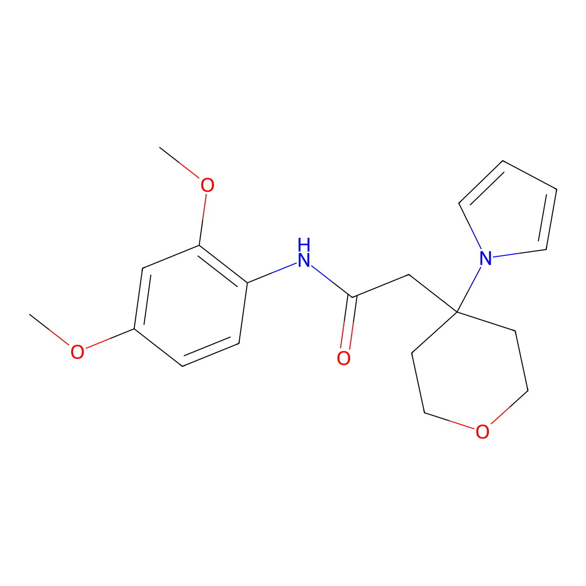 N-(2,4-dimethoxyphenyl)-2-[4-(1H-pyrrol-1-yl)tetrahydro-2H-pyran-4-yl]acetamide molecular structure, CAS 1630832-61-9