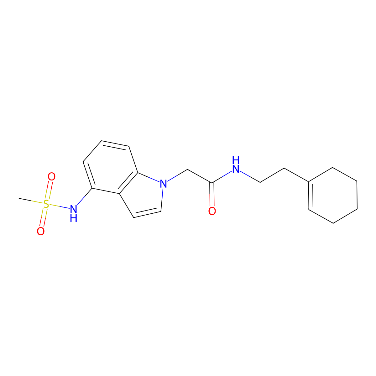 N-[2-(cyclohex-1-en-1-yl)ethyl]-2-{4-[(methylsulfonyl)amino]-1H-indol-1-yl}acetamide molecular structure, CAS 1630832-74-4