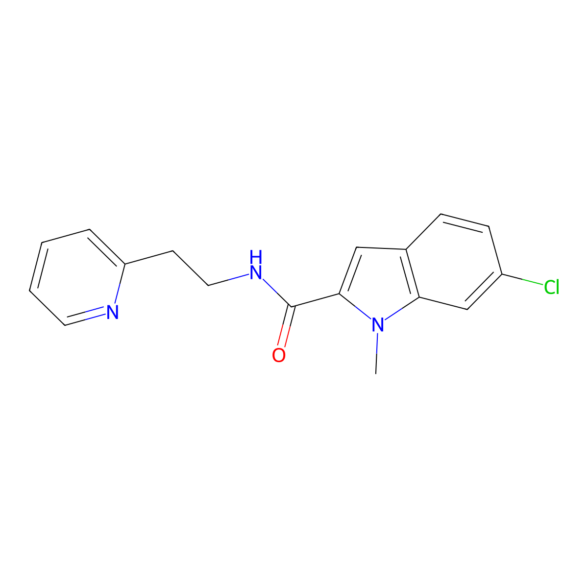 6-chloro-1-methyl-N-[2-(pyridin-2-yl)ethyl]-1H-indole-2-carboxamide molecular structure, CAS 1630832-91-5