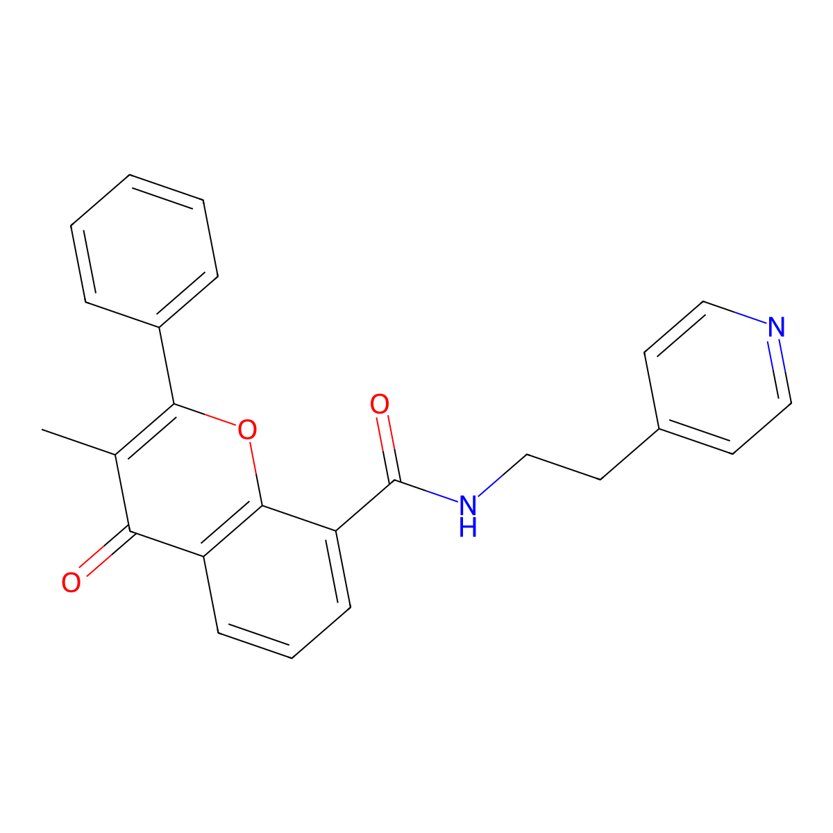 3-methyl-4-oxo-2-phenyl-N-[2-(4-pyridyl)ethyl]-4H-chromene-8-carboxamide molecular structure, CAS 1630835-00-5