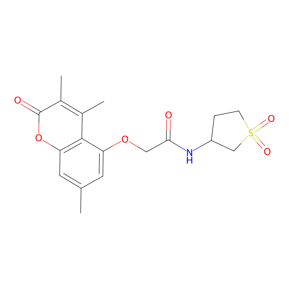 N-(1,1-dioxidotetrahydrothiophen-3-yl)-2-[(3,4,7-trimethyl-2-oxo-2H-chromen-5-yl)oxy]acetamide molecular structure, CAS 1630835-06-1