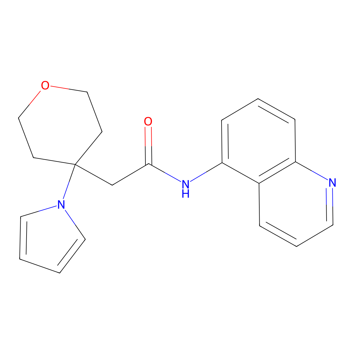 2-[4-(1H-pyrrol-1-yl)tetrahydro-2H-pyran-4-yl]-N-(quinolin-5-yl)acetamide molecular structure, CAS 1630835-19-6