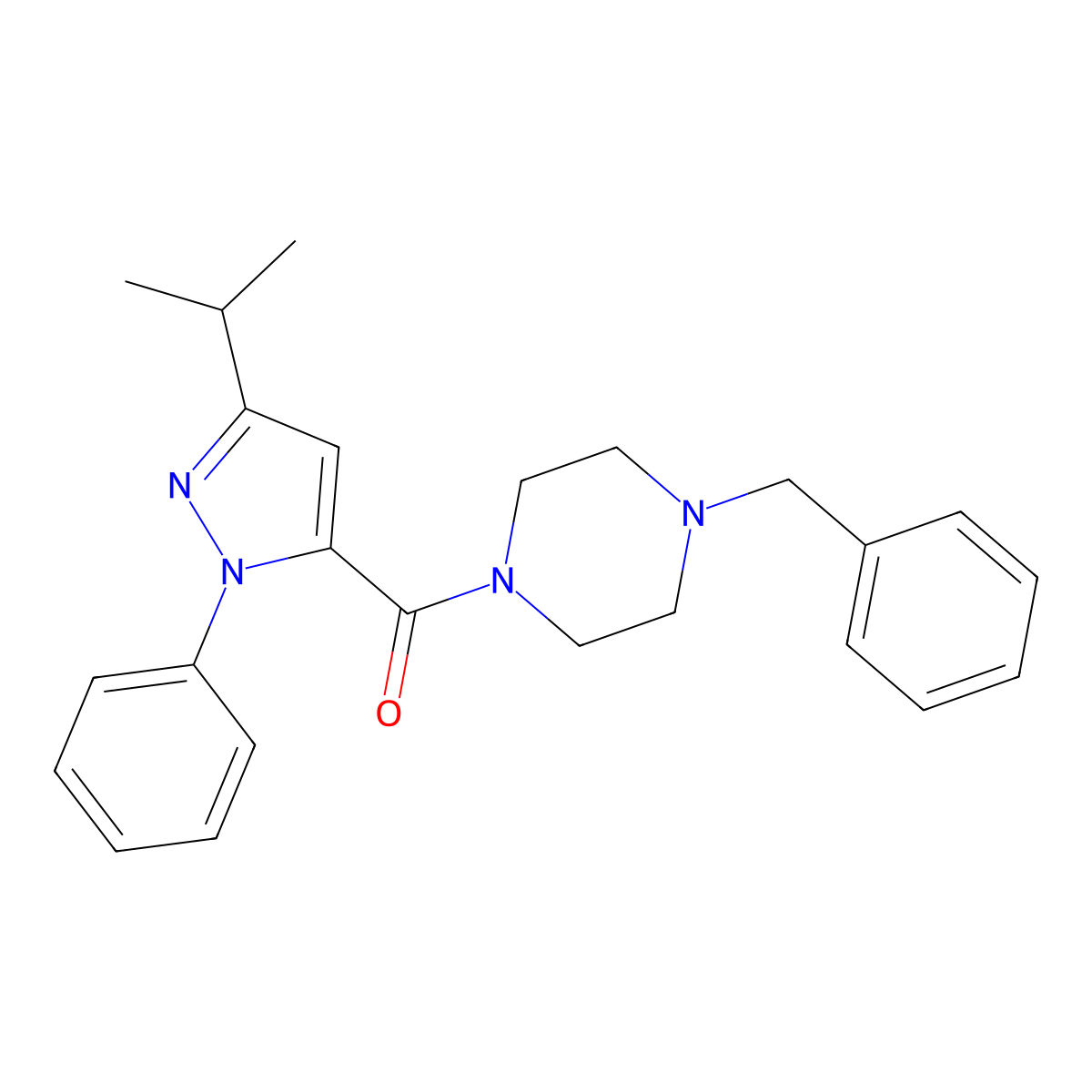 (4-benzylpiperazino)(3-isopropyl-1-phenyl-1H-pyrazol-5-yl)methanone molecular structure, CAS 1630835-31-2