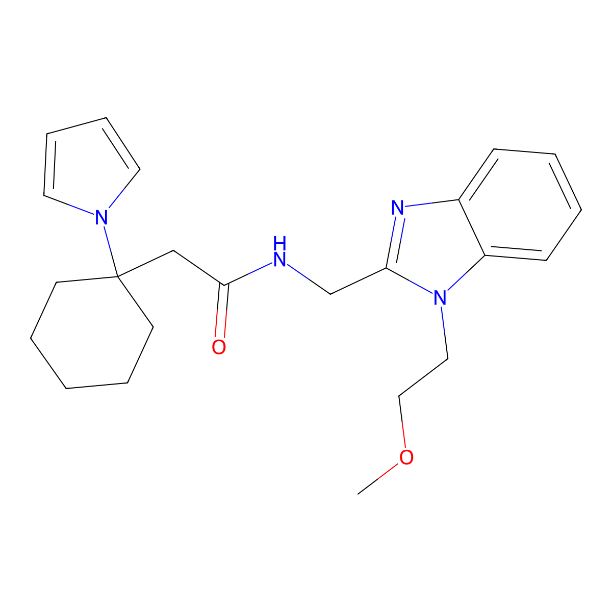 N-{[1-(2-methoxyethyl)-1H-benzimidazol-2-yl]methyl}-2-[1-(1H-pyrrol-1-yl)cyclohexyl]acetamide molecular structure, CAS 1630835-40-3