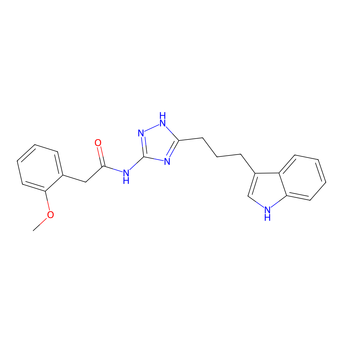 N-{3-[3-(1H-indol-3-yl)propyl]-1H-1,2,4-triazol-5-yl}-2-(2-methoxyphenyl)acetamide molecular structure, CAS 1630835-49-2