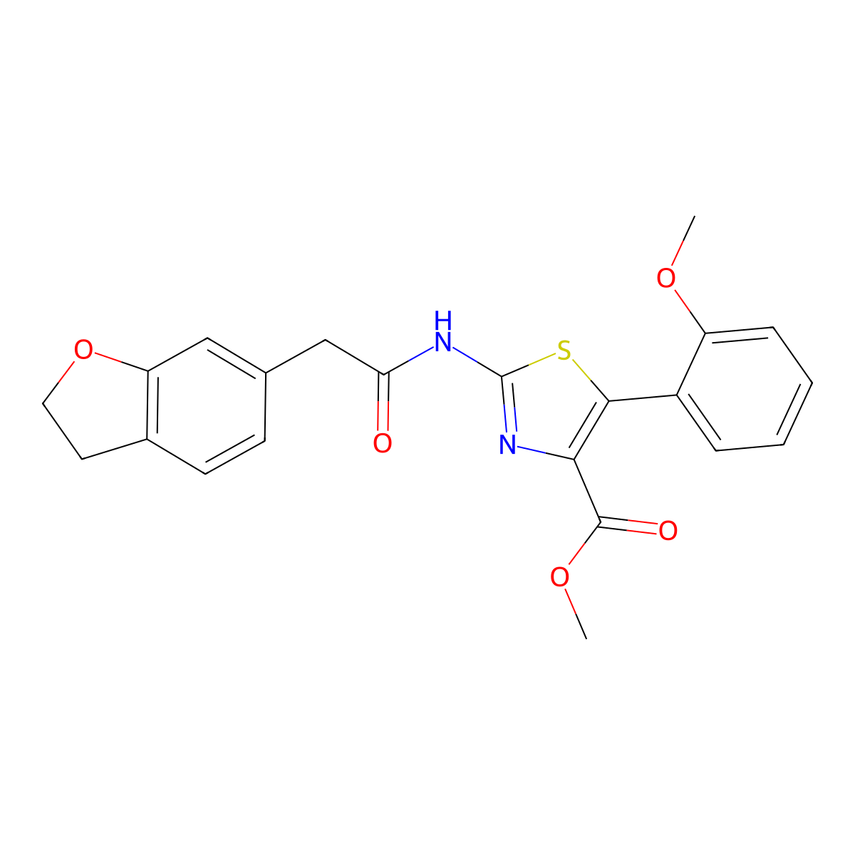 Methyl 2-[(2,3-dihydro-1-benzofuran-6-ylacetyl)amino]-5-(2-methoxyphenyl)-1,3-thiazole-4-carboxylate molecular structure, CAS 1630835-50-5