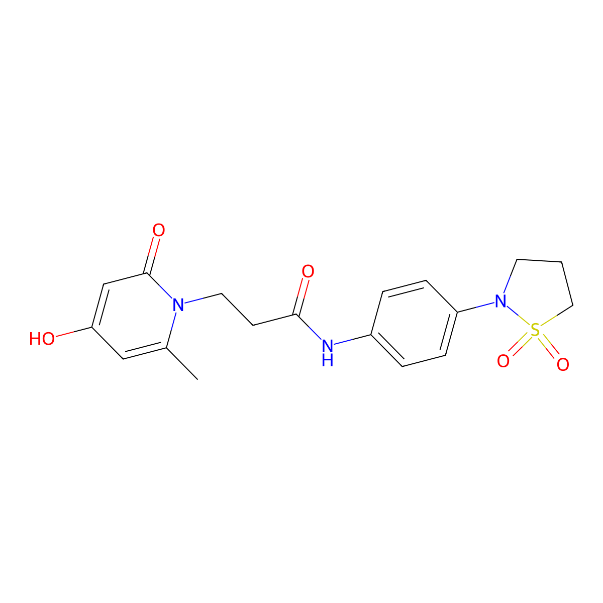 N-[4-(1,1-dioxido-1,2-thiazolidin-2-yl)phenyl]-3-(2-hydroxy-6-methyl-4-oxopyridin-1(4H)-yl)propanamide molecular structure, CAS 1630835-63-0