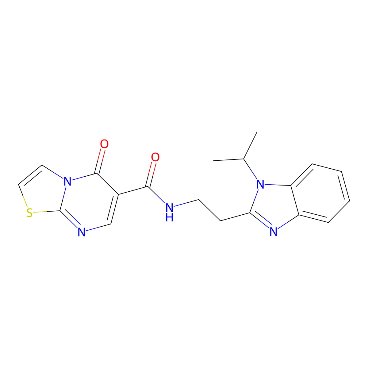5-oxo-N-{2-[1-(propan-2-yl)-1H-benzimidazol-2-yl]ethyl}-5H-[1,3]thiazolo[3,2-a]pyrimidine-6-carboxamide molecular structure, CAS 1630835-69-6