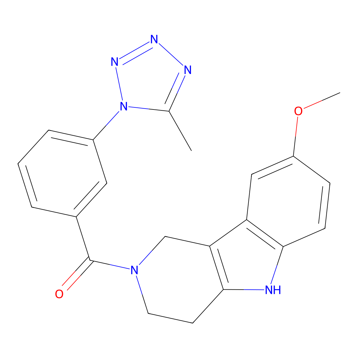 (8-methoxy-1,3,4,5-tetrahydro-2H-pyrido[4,3-b]indol-2-yl)[3-(5-methyl-1H-tetrazol-1-yl)phenyl]methanone molecular structure, CAS 1630836-00-8