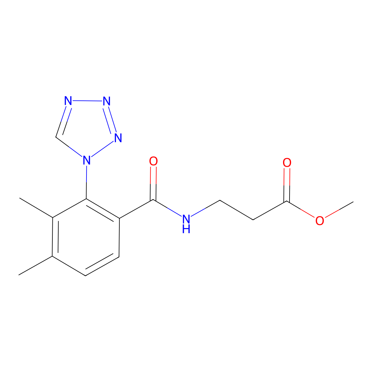 methyl N-{[3,4-dimethyl-2-(1H-tetrazol-1-yl)phenyl]carbonyl}-beta-alaninate molecular structure, CAS 1630836-02-0