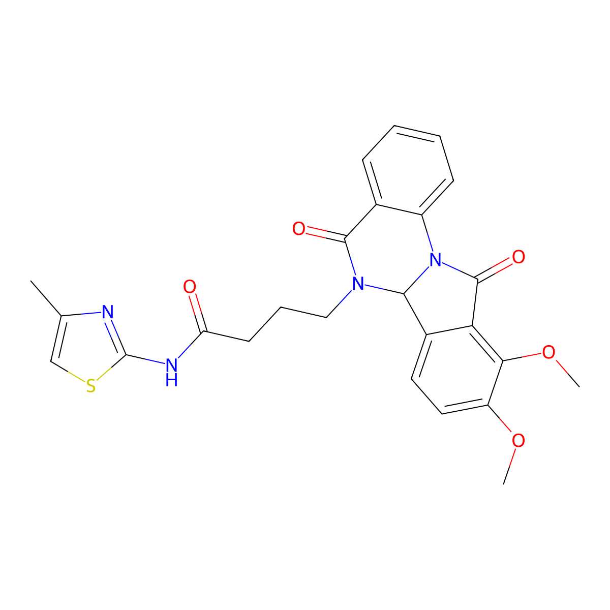 4-(9,10-dimethoxy-5,11-dioxo-6a,11-dihydroisoindolo[2,1-a]quinazolin-6(5H)-yl)-N-(4-methyl-1,3-thiazol-2-yl)butanamide molecular structure, CAS 1630836-20-2