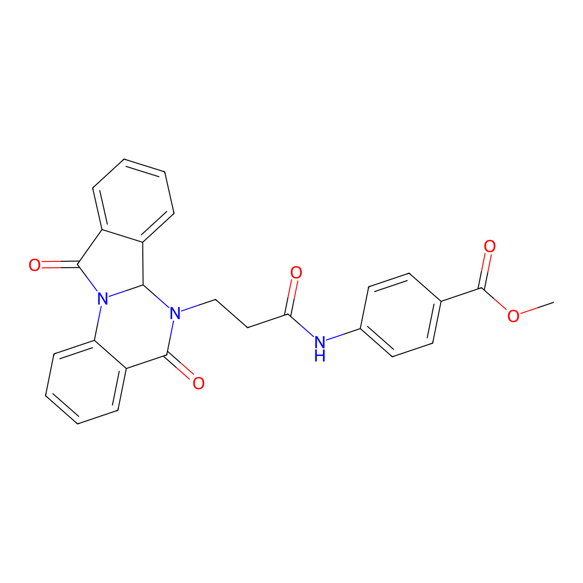 methyl 4-{[3-(5,11-dioxo-6a,11-dihydroisoindolo[2,1-a]quinazolin-6(5H)-yl)propanoyl]amino}benzoate molecular structure, CAS 1630836-25-7