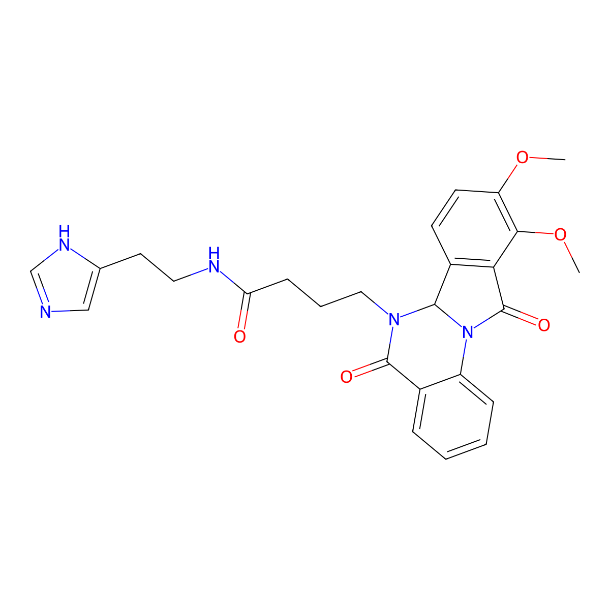 4-(9,10-dimethoxy-5,11-dioxo-6a,11-dihydroisoindolo[2,1-a]quinazolin-6(5H)-yl)-N-[2-(1H-imidazol-4-yl)ethyl]butanamide molecular structure, CAS 1630836-35-9