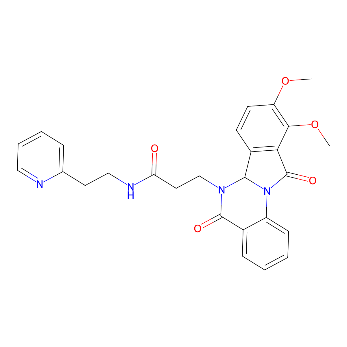 3-(9,10-dimethoxy-5,11-dioxo-6a,11-dihydroisoindolo[2,1-a]quinazolin-6(5H)-yl)-N-[2-(pyridin-2-yl)ethyl]propanamide molecular structure, CAS 1630836-50-8