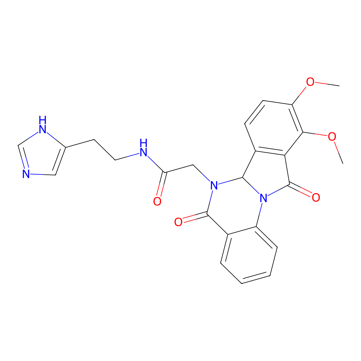 2-(9,10-dimethoxy-5,11-dioxo-6a,11-dihydroisoindolo[2,1-a]quinazolin-6(5H)-yl)-N-[2-(1H-imidazol-4-yl)ethyl]acetamide molecular structure, CAS 1630836-86-0