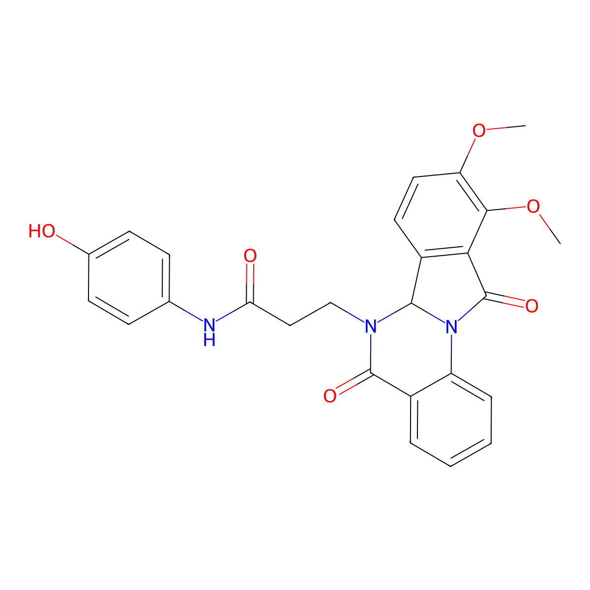 3-(9,10-dimethoxy-5,11-dioxo-6a,11-dihydroisoindolo[2,1-a]quinazolin-6(5H)-yl)-N-(4-hydroxyphenyl)propanamide molecular structure, CAS 1630836-97-3