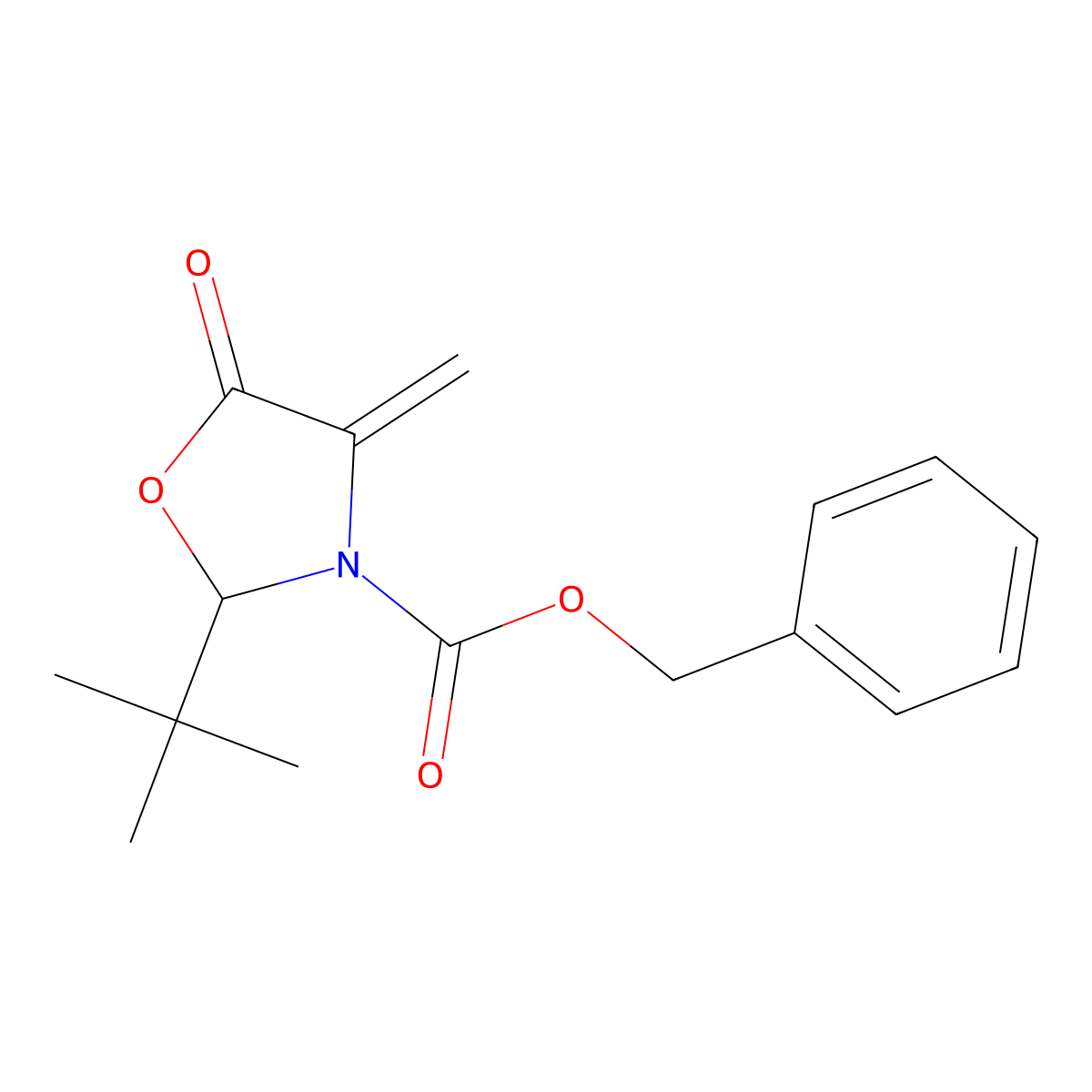 Benzyl (S)-2-(tert-butyl)-4-methylene-5-oxooxazolidine-3-carboxylate molecular structure, CAS 163084-89-7