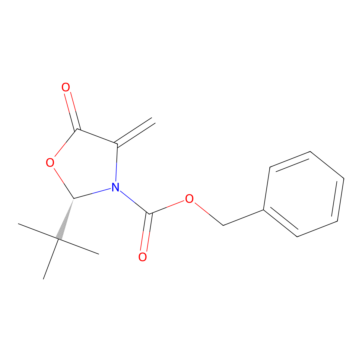 Benzyl (S)-2-(tert-butyl)-4-methylene-5-oxooxazolidine-3-carboxylate molecular structure, CAS 163084-89-7