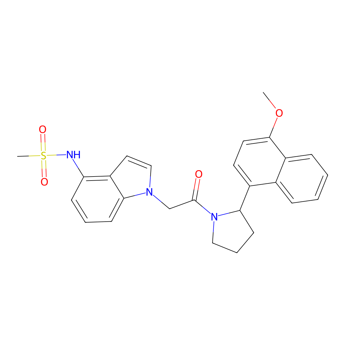N-(1-{2-[2-(4-methoxynaphthalen-1-yl)pyrrolidin-1-yl]-2-oxoethyl}-1H-indol-4-yl)methanesulfonamide molecular structure, CAS 1630840-10-6