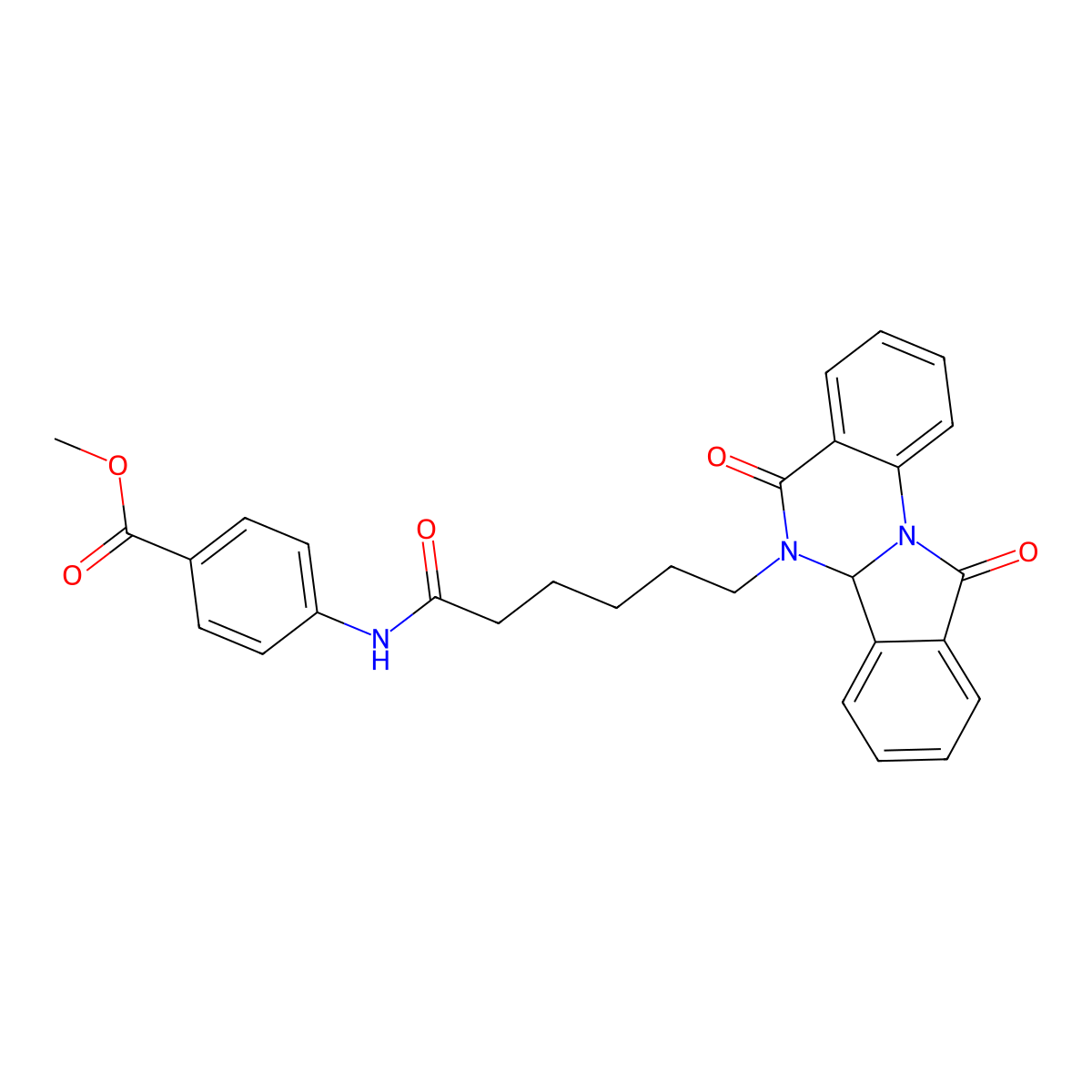methyl 4-{[6-(5,11-dioxo-6a,11-dihydroisoindolo[2,1-a]quinazolin-6(5H)-yl)hexanoyl]amino}benzoate molecular structure, CAS 1630840-28-6