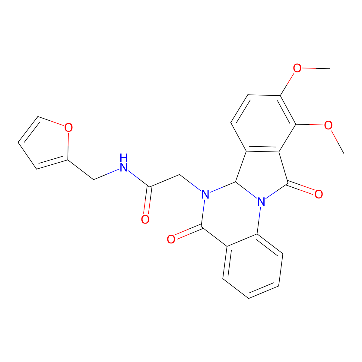 2-(9,10-dimethoxy-5,11-dioxo-6a,11-dihydroisoindolo[2,1-a]quinazolin-6(5H)-yl)-N-(furan-2-ylmethyl)acetamide molecular structure, CAS 1630840-36-6