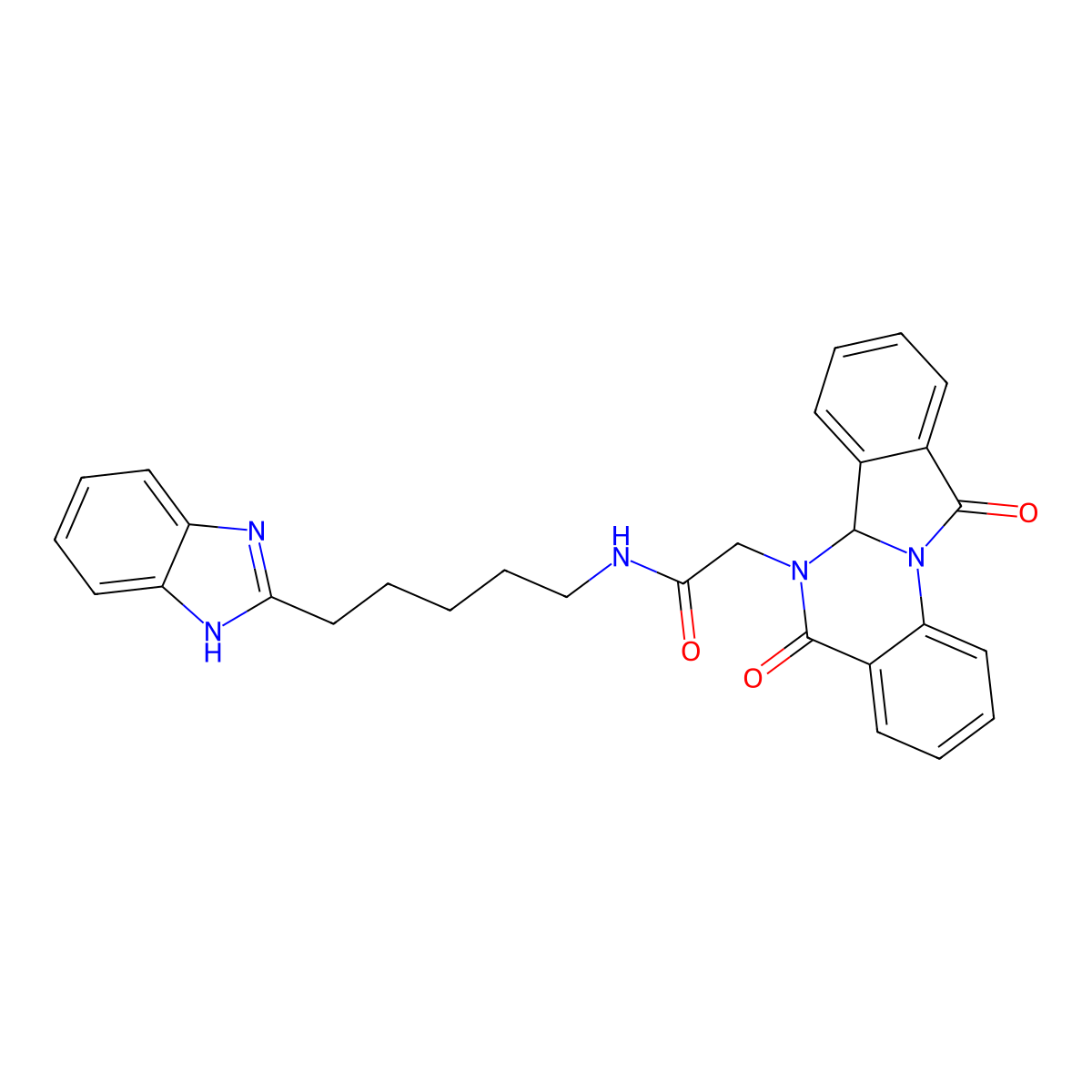 N-[5-(1H-benzimidazol-2-yl)pentyl]-2-(5,11-dioxo-6a,11-dihydroisoindolo[2,1-a]quinazolin-6(5H)-yl)acetamide molecular structure, CAS 1630840-44-6