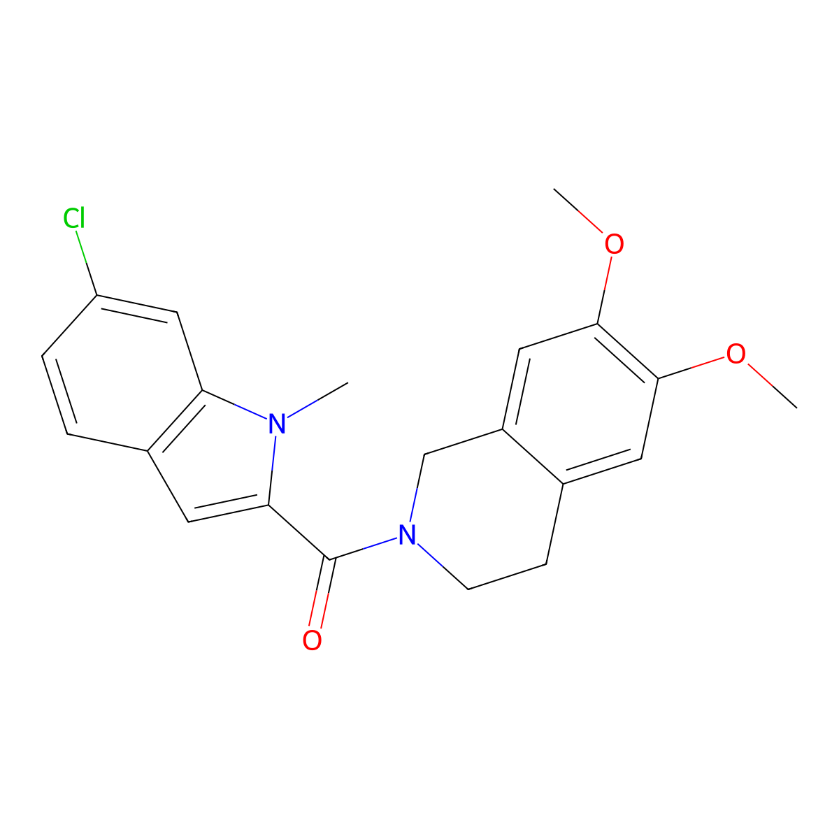 (6-chloro-1-methyl-1H-indol-2-yl)(6,7-dimethoxy-3,4-dihydroisoquinolin-2(1H)-yl)methanone molecular structure, CAS 1630840-47-9