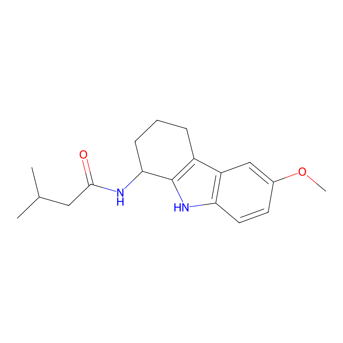 N-(6-methoxy-2,3,4,9-tetrahydro-1H-carbazol-1-yl)-3-methylbutanamide molecular structure, CAS 1630840-77-5